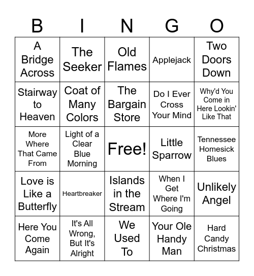 Dolly Parton Songs Bingo Card