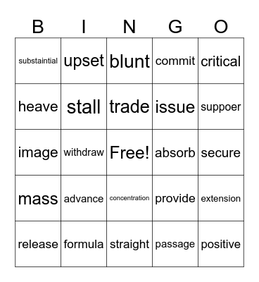 Vocabulary Lists 1 & 2 Bingo Card