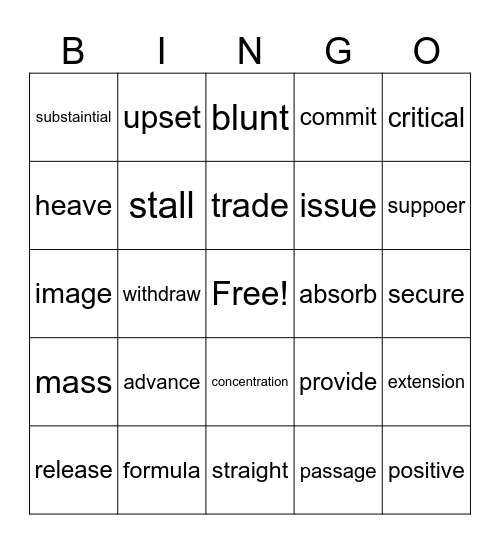 Vocabulary Lists 1 & 2 Bingo Card
