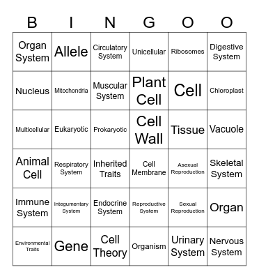 Biology Bingo Card