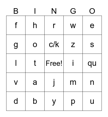 Sound Bingo Card