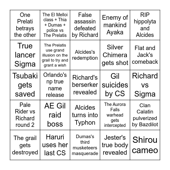 FSF VOLUME 10 PREDICTIONS Bingo Card