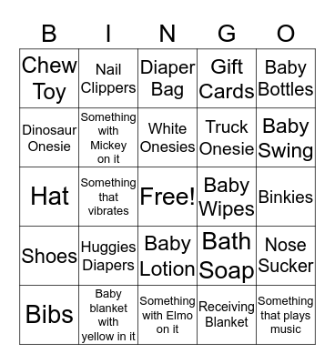 Baby Gavin Bingo Card