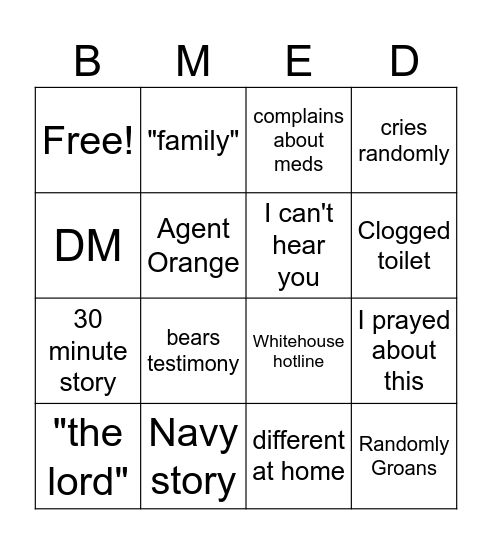 BMED Bingo Card