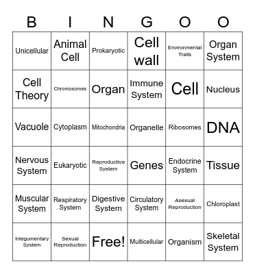 Biology Bingo Card