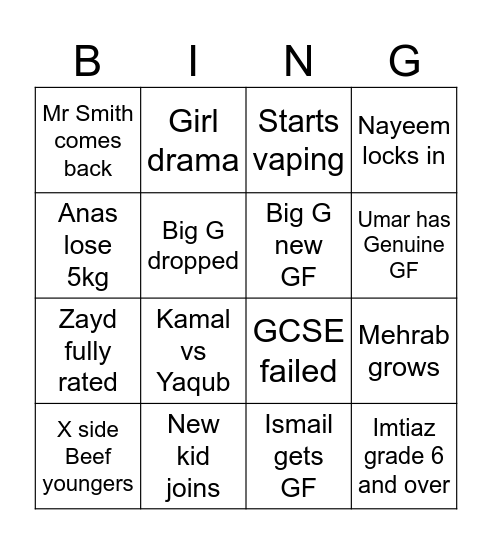 Untitled Bingo Card