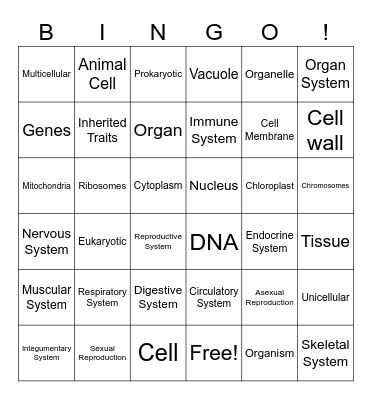 Biology Bingo Card