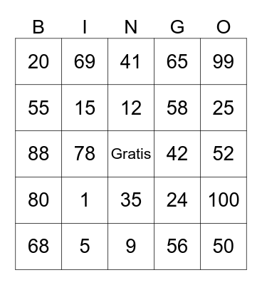 Números Bingo Card