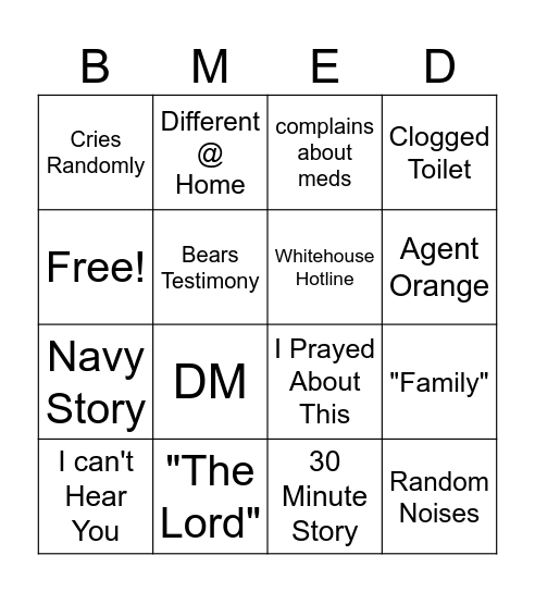 BMED Bingo Card