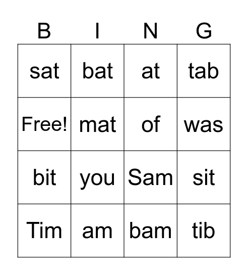 Bing! Bingo Card