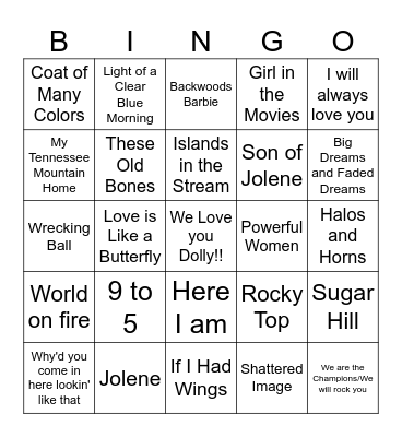 Dolly Parton Bingo Card