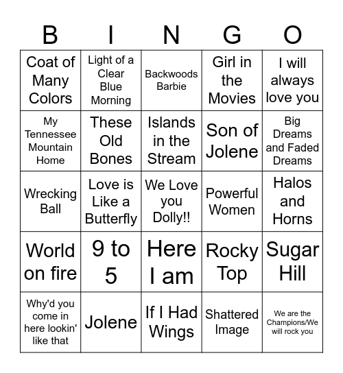 Dolly Parton Bingo Card
