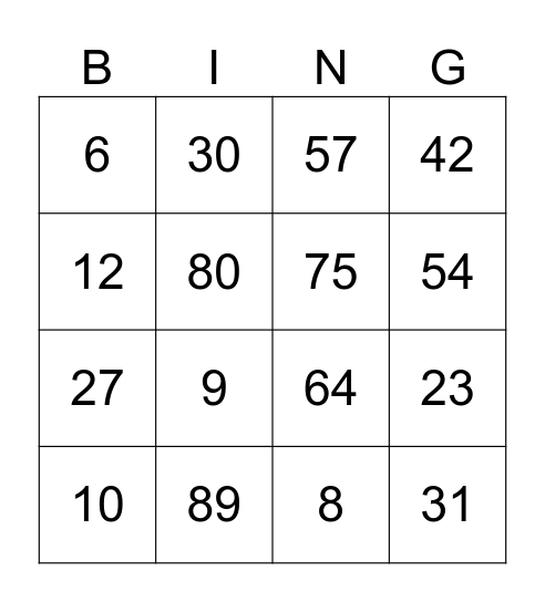 Untitled Bingo Card