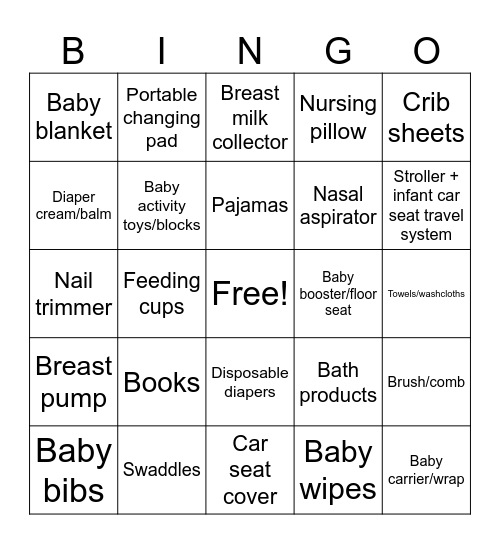 Baby Bingo Card