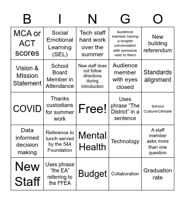 Inservice Bingo Card