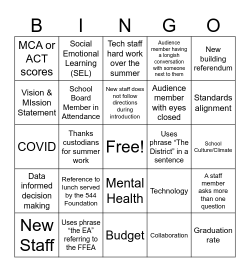 Inservice Bingo Card