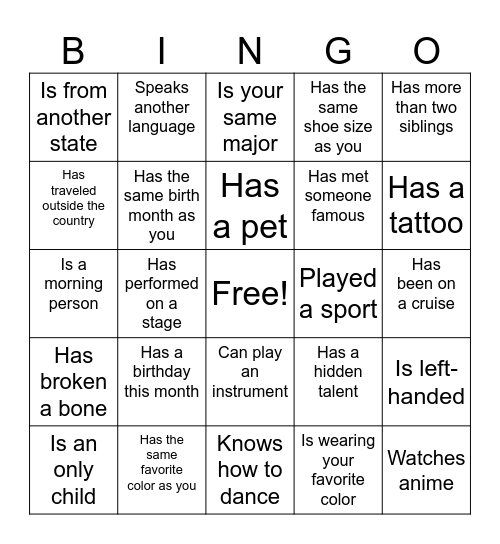 Untitled Bingo Card