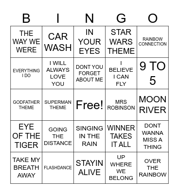 MUSICAL MOVIE HITS Bingo Card