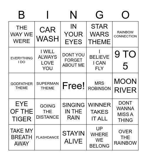 MUSICAL MOVIE HITS Bingo Card