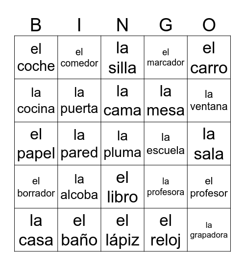 La Clase y La Casa Bingo Card