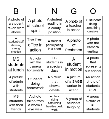 Yearbook Photo Scavenger Hunt Bingo Card