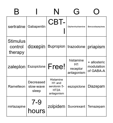 Sleep Bingo Card