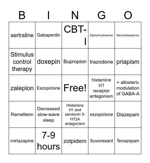 Sleep Bingo Card