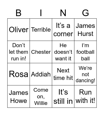 Armthorpe Welfare U8s Bingo Card