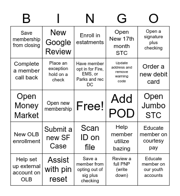 Branch Bingo Card