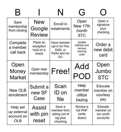 Branch Bingo Card