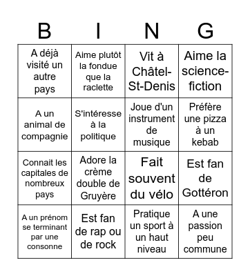 A la découverte de la 1ECG2 Bingo Card