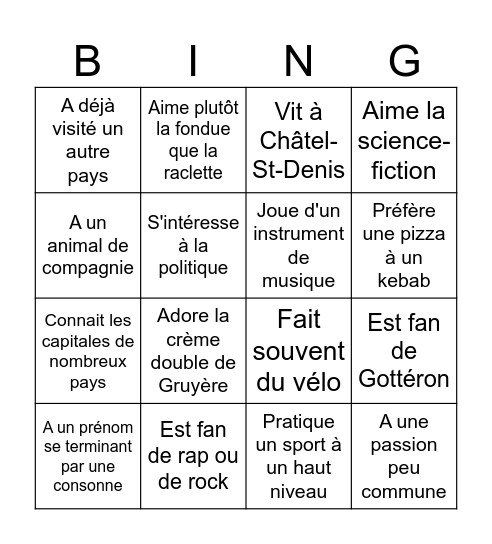 A la découverte de la 1ECG2 Bingo Card