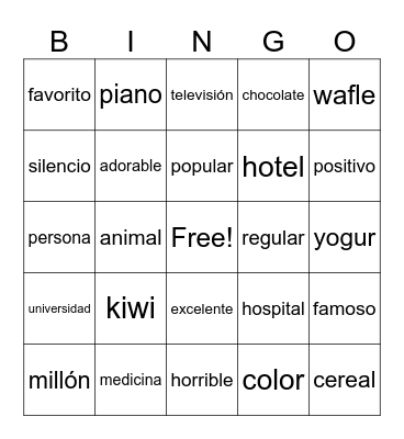 Cognate bingo Card