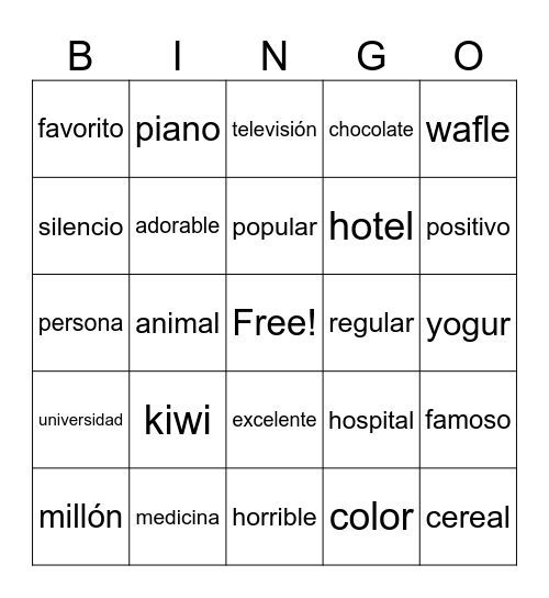 Cognate bingo Card