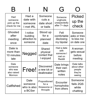 Dating Bingo Card