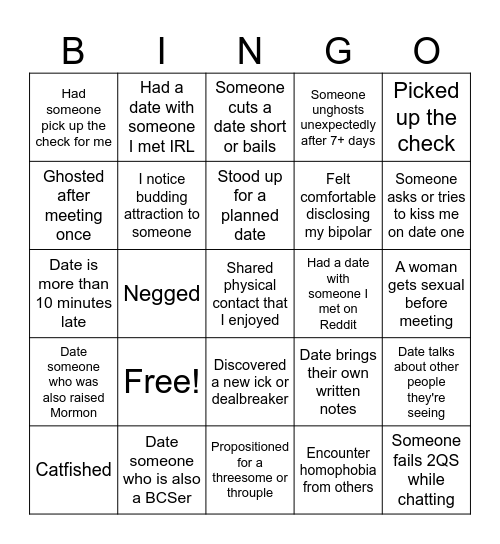 Dating Bingo Card