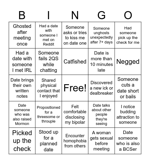 Dating Bingo Card