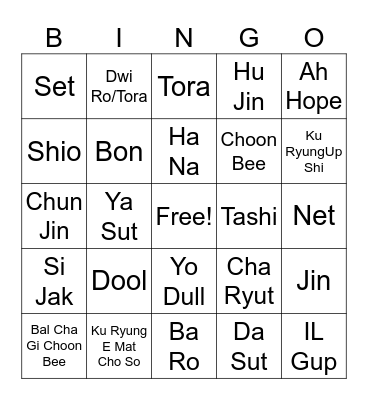 Tang Soo Do- commands & numbers Bingo Card