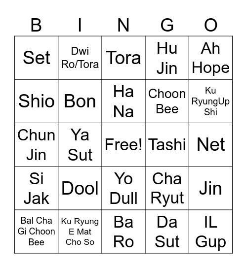 Tang Soo Do- commands & numbers Bingo Card