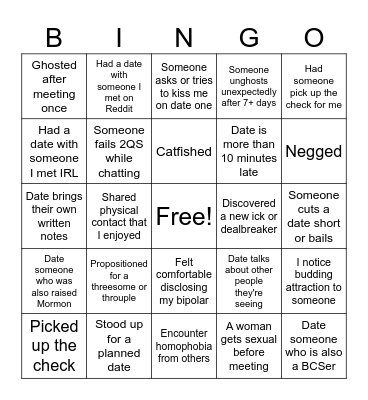 Dating Bingo Card
