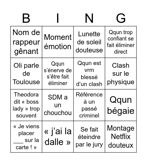 Bingo nouvelle école ep 1 a 3 Bingo Card