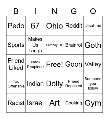 Instagram Reels Bingo Card
