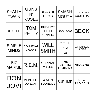 MUSIC BINGO 80's & 90's Bingo Card
