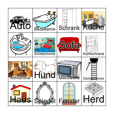 das Haus und die Möbel - Wortschatz Bingo Card