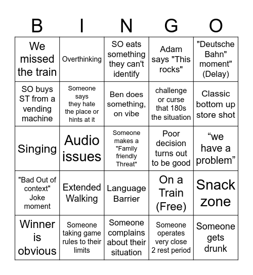 Jetlag Bingo Card
