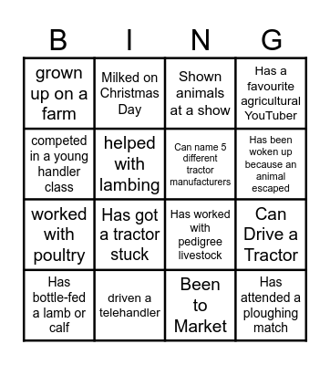 Agriculture Bingo Card