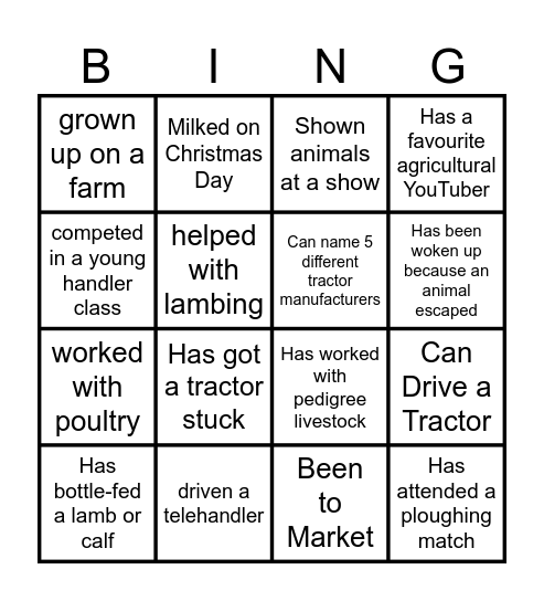 Agriculture Bingo Card