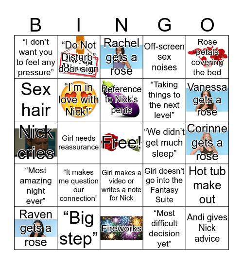 Nick's Fantasy Suites Bingo Card