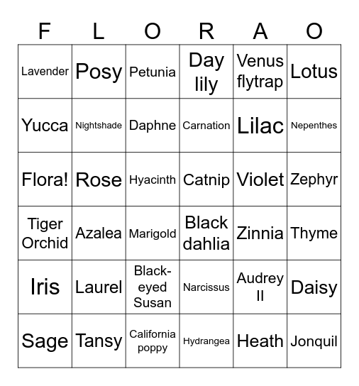 Flora Bingo Card