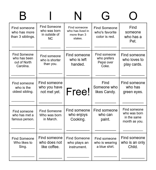 Get to know your Neighbor! Bingo Card